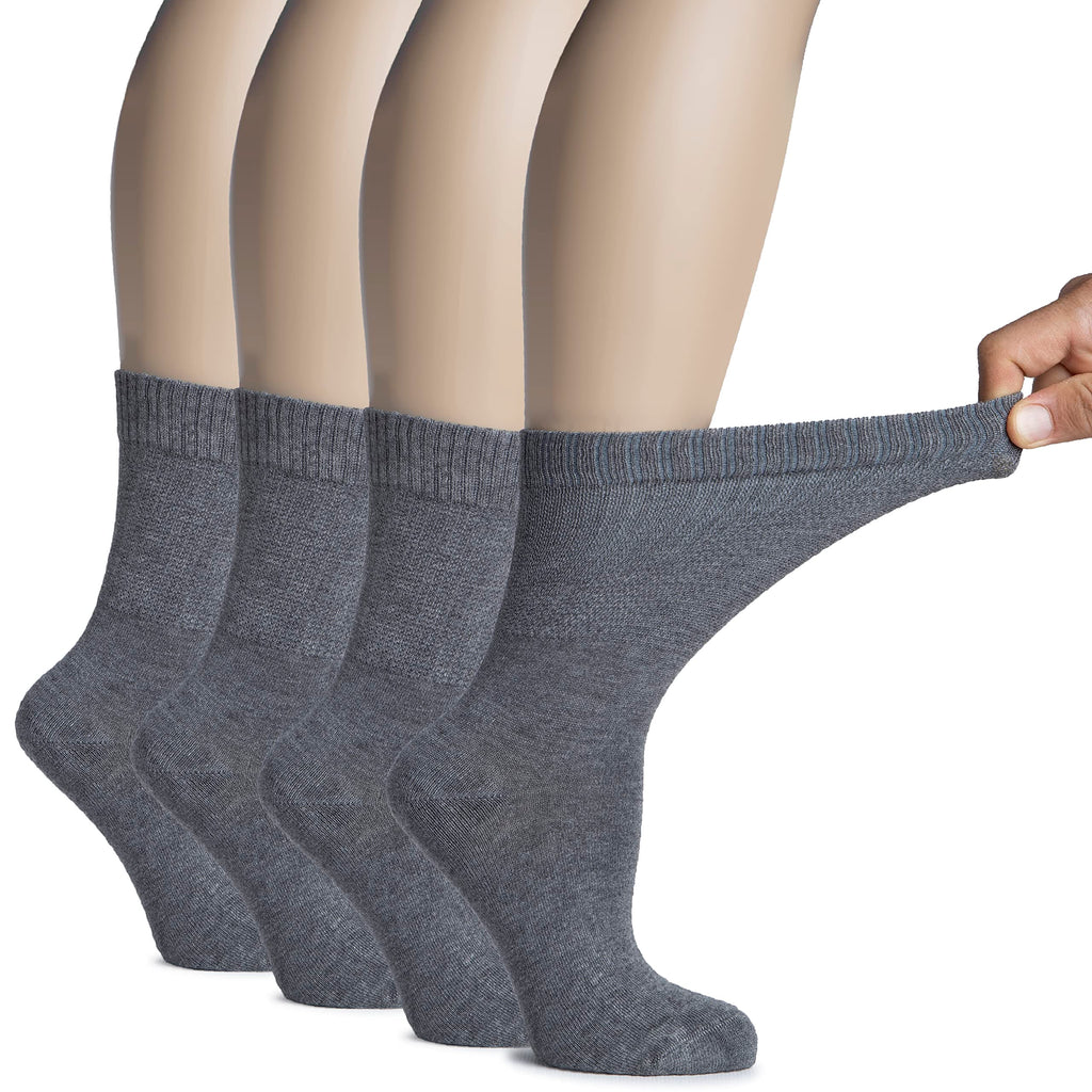 Hugh Ugoli Women's Rayon derived from Bamboo Diabetic Crew Socks, Thin, Loose Fit, Soft, Wide Stretchy, Seamless Toe, 4 Pairs, M