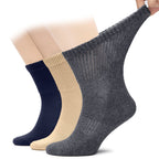 Hugh Ugoli Men's Cotton Diabetic Ankle Socks, Wide, Loose and Stretchy, Seamless Toe & Non Binding Top, Semi Cushion, 3 Pairs, M