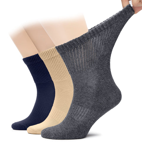 Hugh Ugoli Men's Cotton Diabetic Ankle Socks, Wide, Loose and Stretchy, Seamless Toe & Non Binding Top, Semi Cushion, 3 Pairs, M