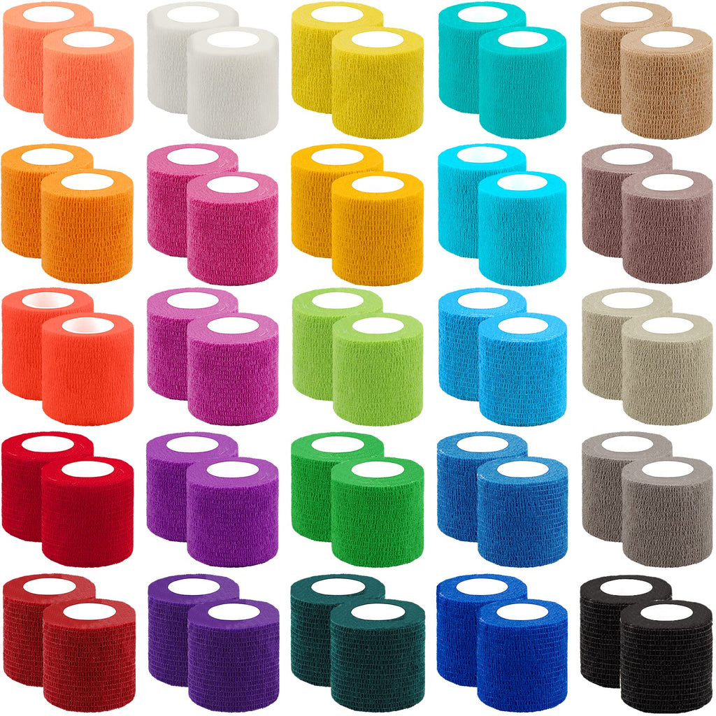 BQTQ 50 Rolls Self Adhesive Bandage Wrap 2 inch Bandage Tape Self Adherent Wrap Colorful Bandages Self Adhesive Wraps Stretch Ba
