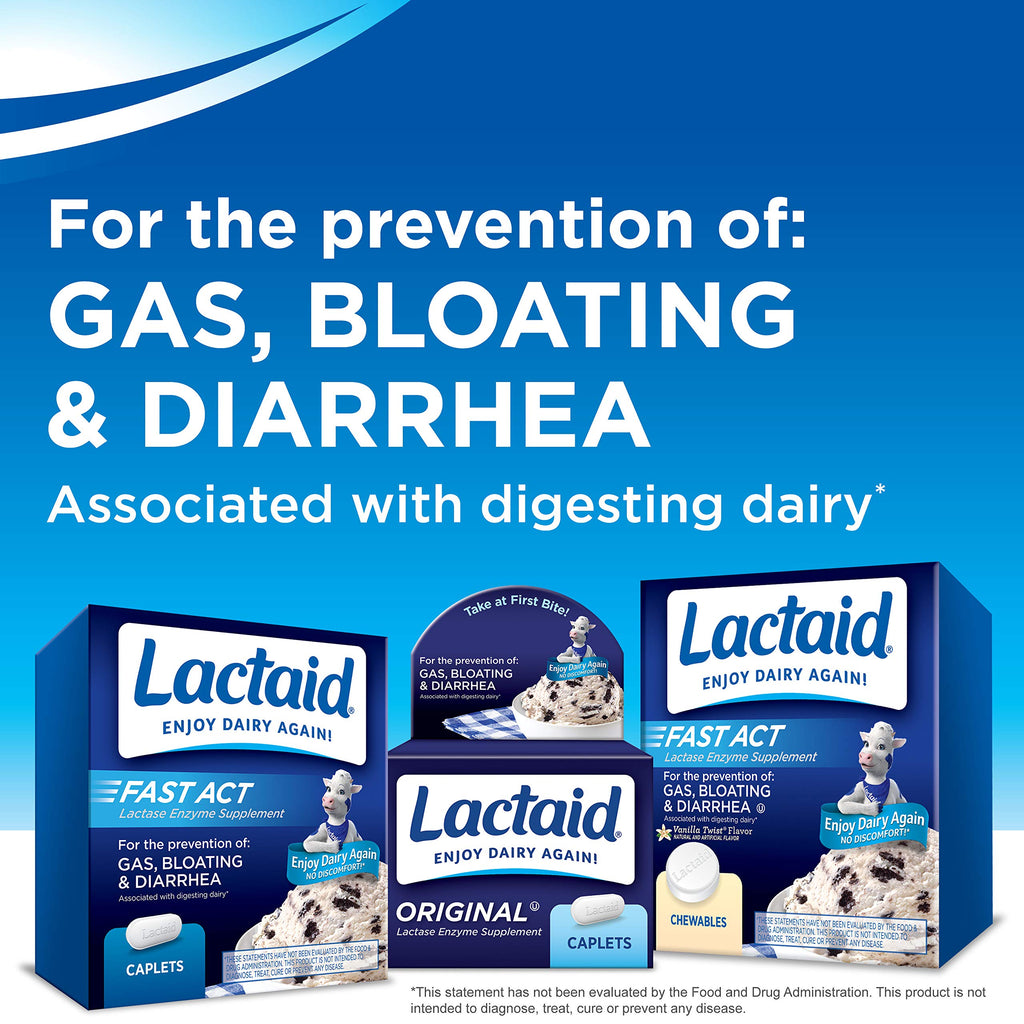Lactaid Original Strength Lactose Intolerance Relief Caplets with Natural Lactase Enzyme, Dietary Supplement to Help Prevent Gas