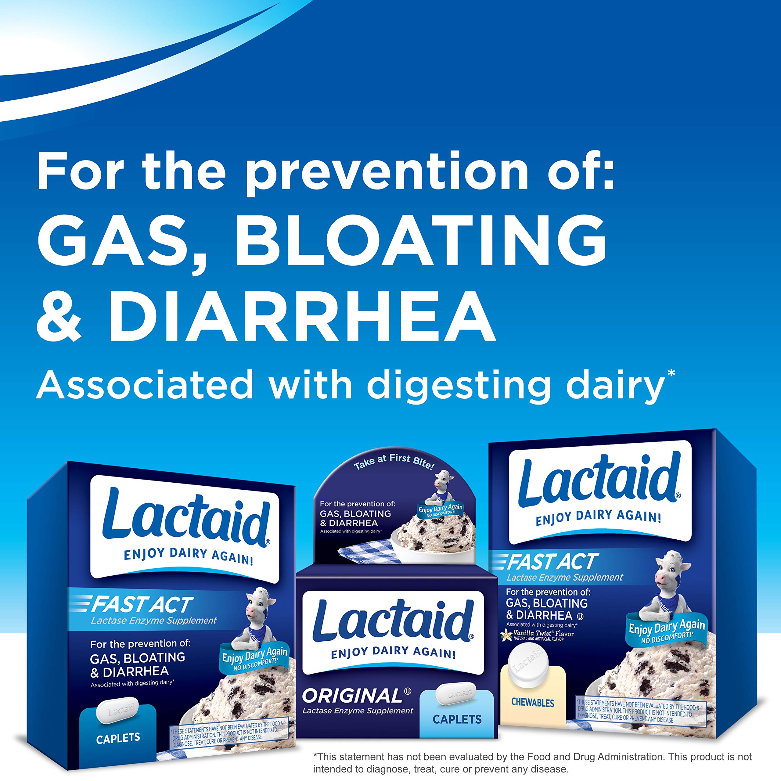 Lactaid Original Strength Lactose Intolerance Relief Caplets with Natural Lactase Enzyme, Dietary Supplement to Help Prevent Gas