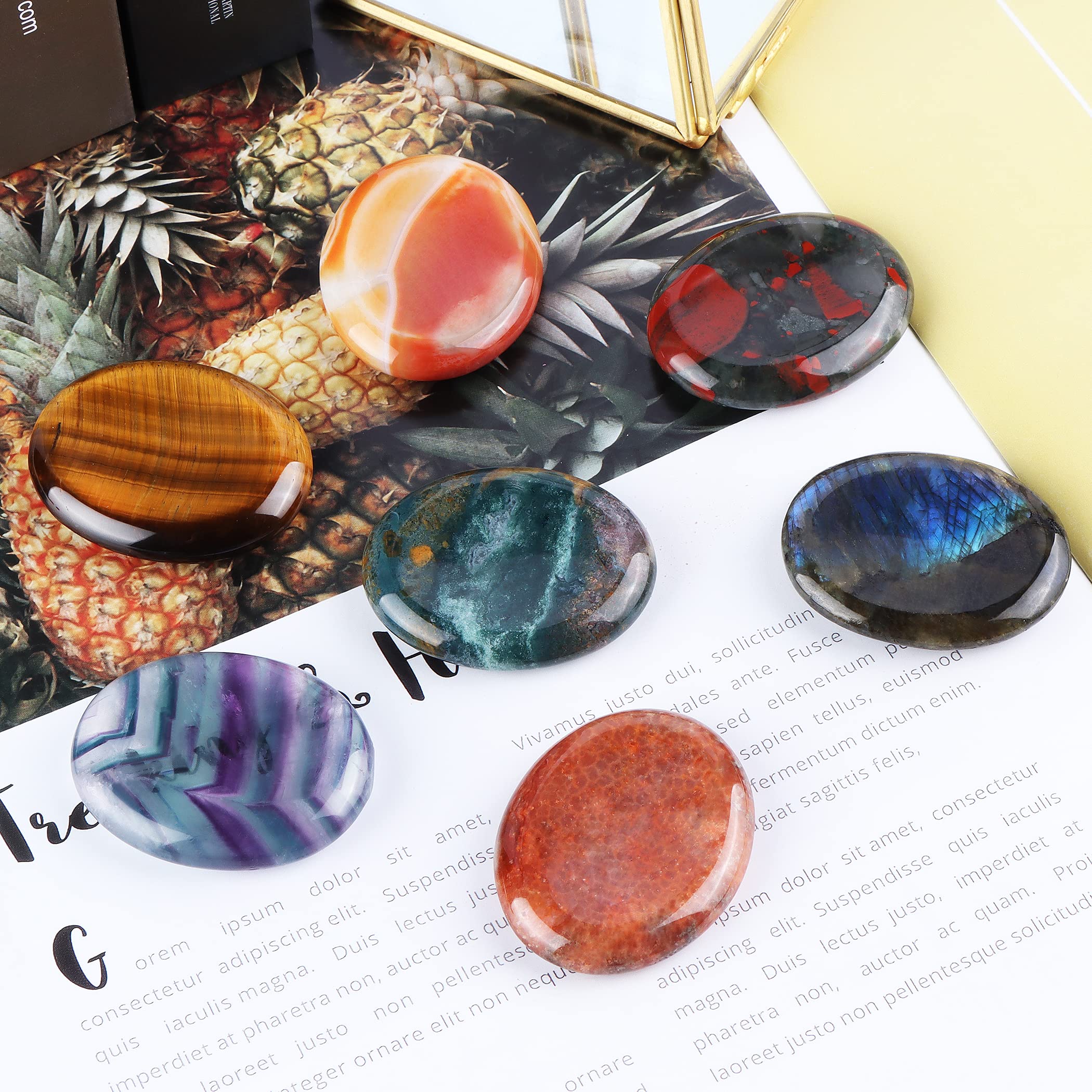 Artistone 2pcs African Bloodstone Crystal Thumb Worry Stone Healing Crystal Set,Natural Polished Gemstone Chakra Healing Stones