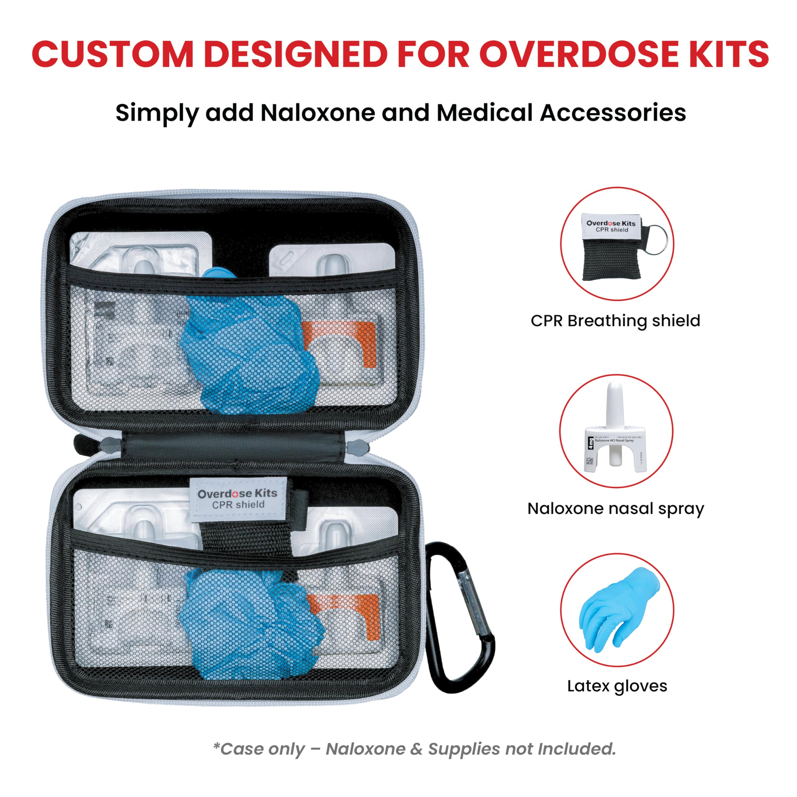 Naloxone Case for Opioid Overdose Response Kits | Custom Designed Hardshell With Double Pocket - Holds All Formulations of Nalox