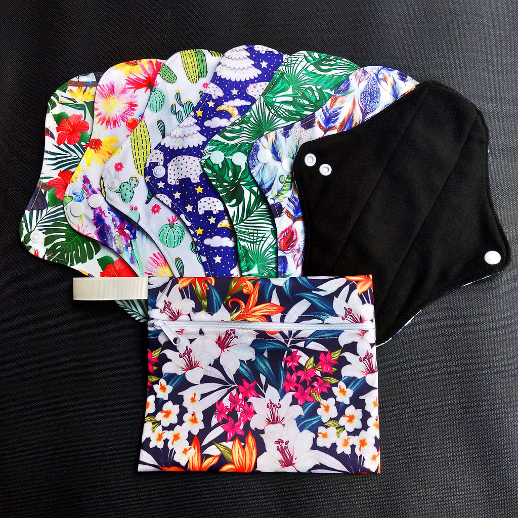 7pc Reusable Menstrual Pads Cloth Pads Set Including 6PC Menstrual Cloth Pads Sanitary Pads Mama Pads + 1PC Mini Wet Bag