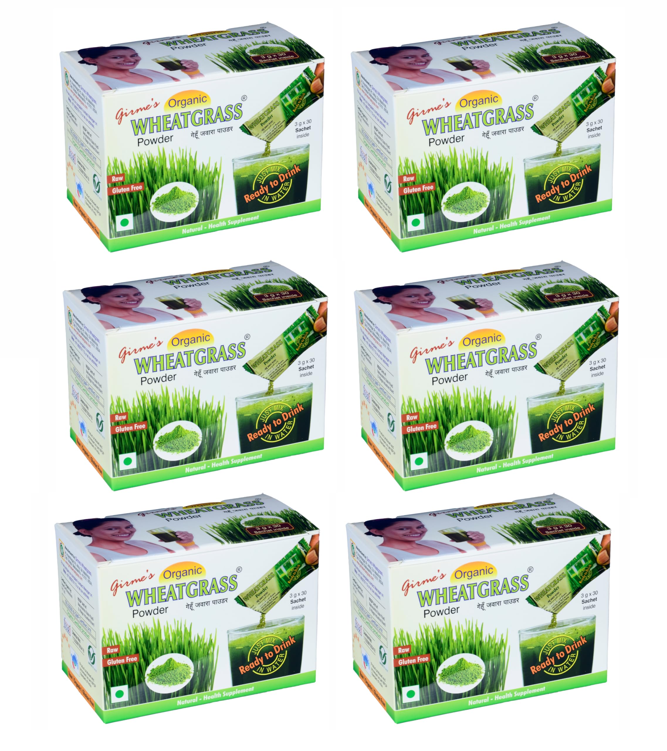 GirmeS Organic Wheatgrass Powder  3Gx30 Sachets (Pack Of 6)