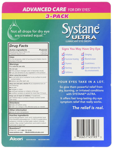 Systane Ultra Lubricant Eye Drops, .33 fl oz (10 ml) Bottle (Pack of 3)