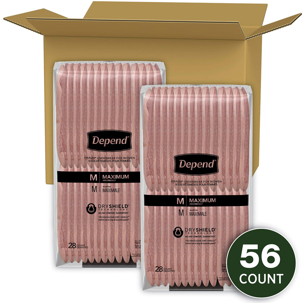 Depend FIT-FLEX Incontinence Underwear For Women, Disposable, Maximum Absorbency, Medium, Blush, 56 Count (2 Packs of 28) (Packa