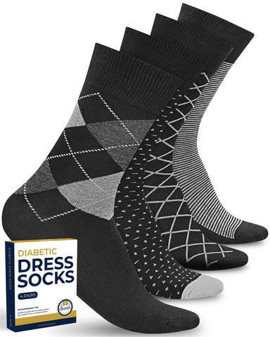 Pembrook Diabetic Dress Socks for Men - 4 Pairs Odor Free Stylish Diabetic Socks for Men Work | Mens Diabetic Socks Casual