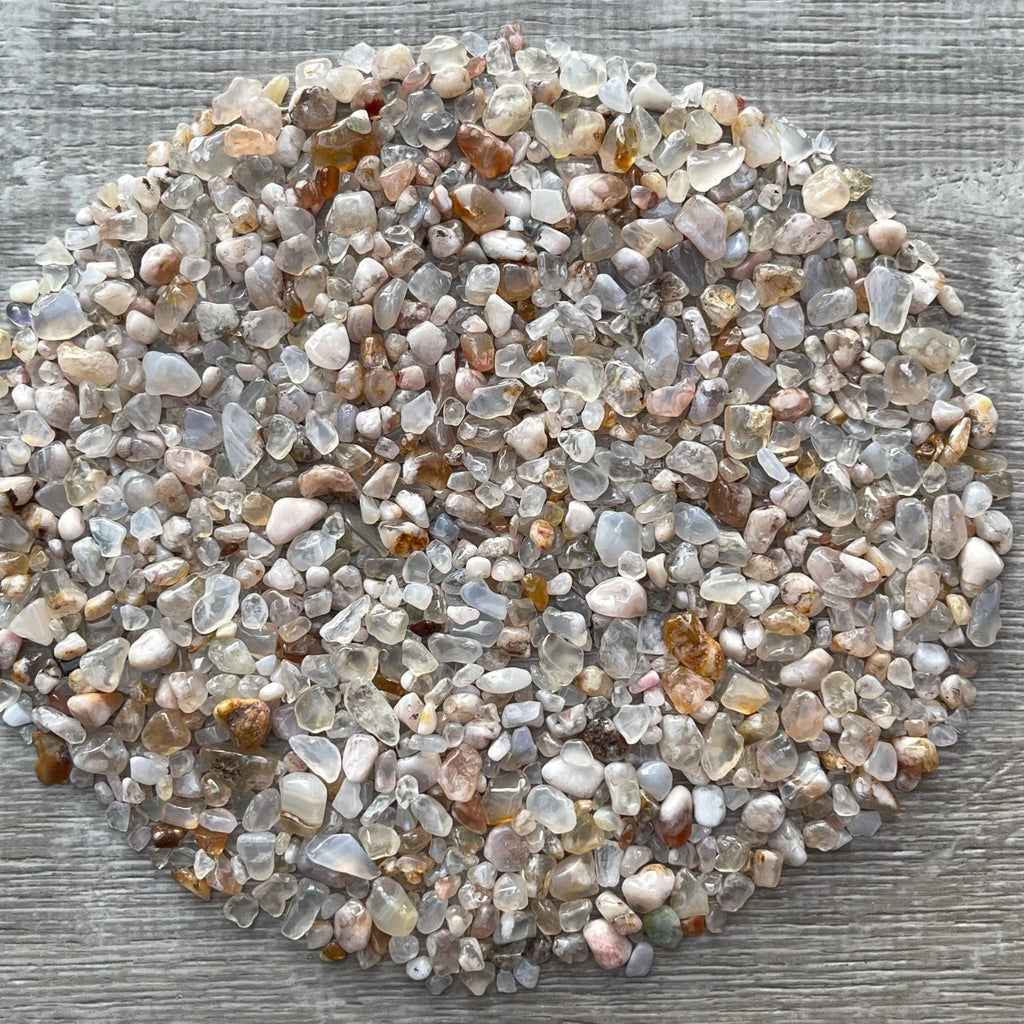 GAF TREASURES 2 oz Lot Natural Cherry Blossom Semi Tumbled Gemstone Chips, Crushed Mini Crystals, Undrilled Crystal Chips (Cherr