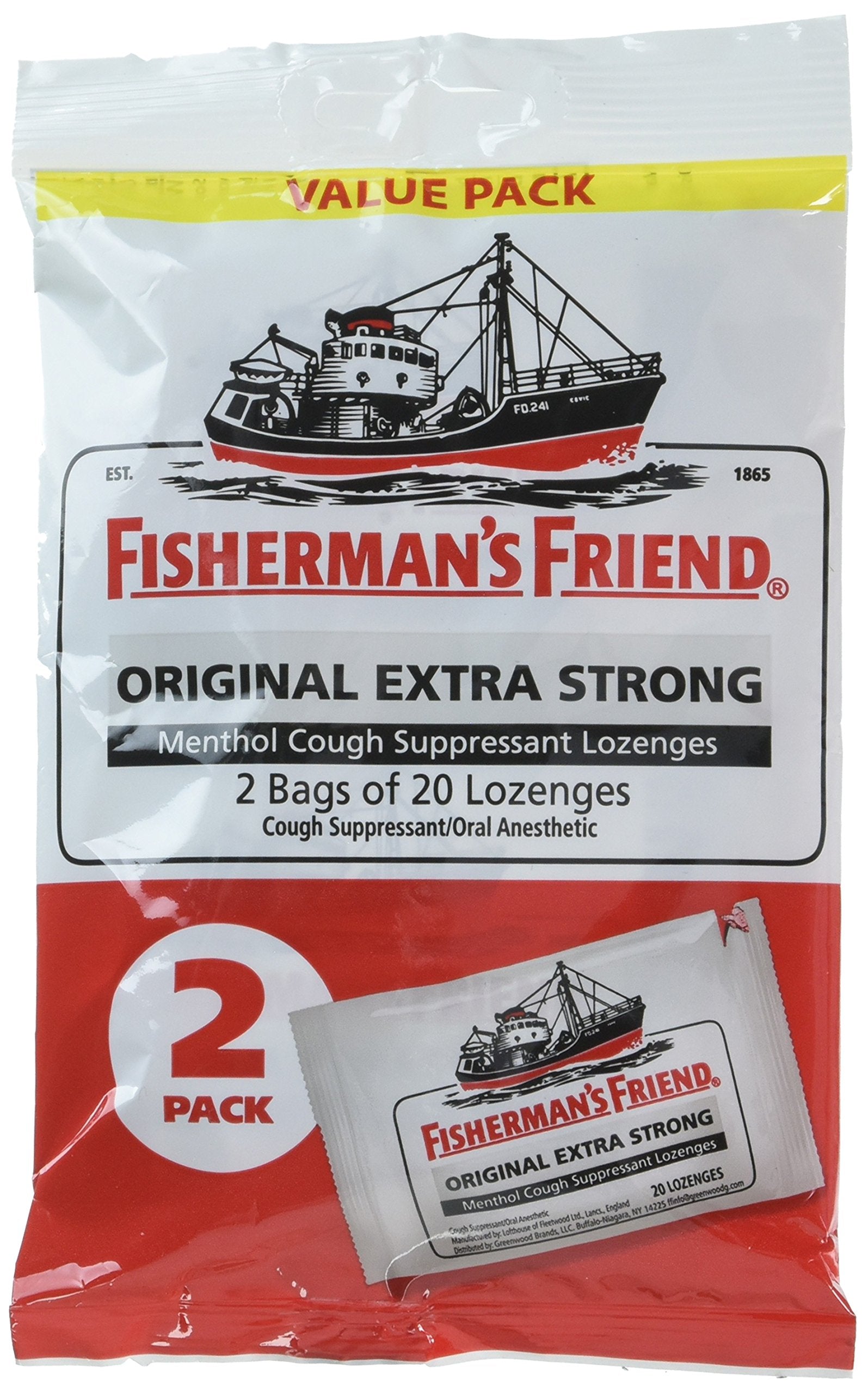 Fishermans Friend Original Extra Strong Cough Suppressant Lozenges, 20 Count (Pack of 2)