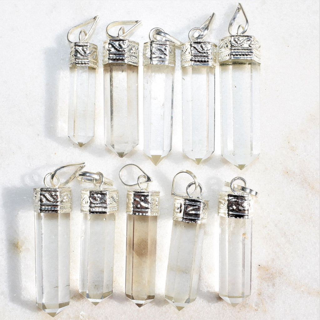 Zenergy Gems CHARGED Faceted Natural Amplifier Clear Quartz Crystal Perfect Pendant + 20'' Silver Chain + Selenite Heart Chargin