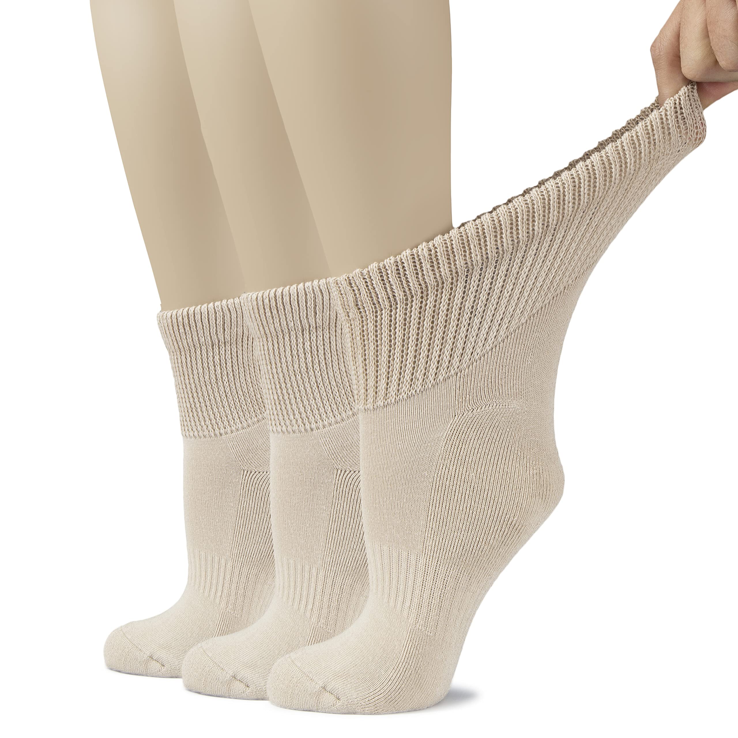 Hugh Ugoli Women's Cotton Diabetic Ankle Socks, Wide, Loose & Stretchy, Seamless Toe & Non Binding Top, Semi Cushion, 3 Pairs, L