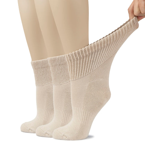 Hugh Ugoli Women's Cotton Diabetic Ankle Socks, Wide, Loose & Stretchy, Seamless Toe & Non Binding Top, Semi Cushion, 3 Pairs, L