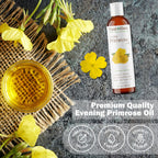 Evening Primrose Oil 4 fl. oz. Cold Pressed 100% Pure Natural Carrier - Skin, Face, Body and Hair Growth Moisturizer. Great for