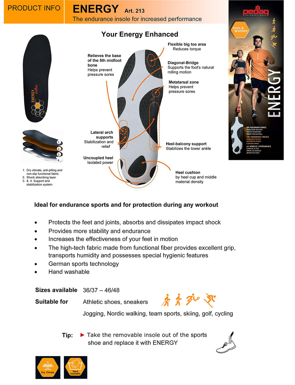 Pedag Energy - The Sole for More Performance and Dynamics (Medium Arch, US W12/13, M9/10, EU 42-43)