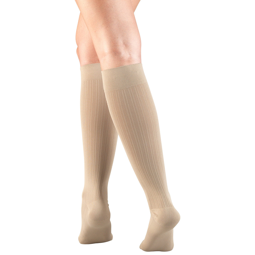 Truform Compression Socks, 15-20 mmHg, Women's Dress Socks, Knee High Over Calf Length, Tan Rib Knit, Medium