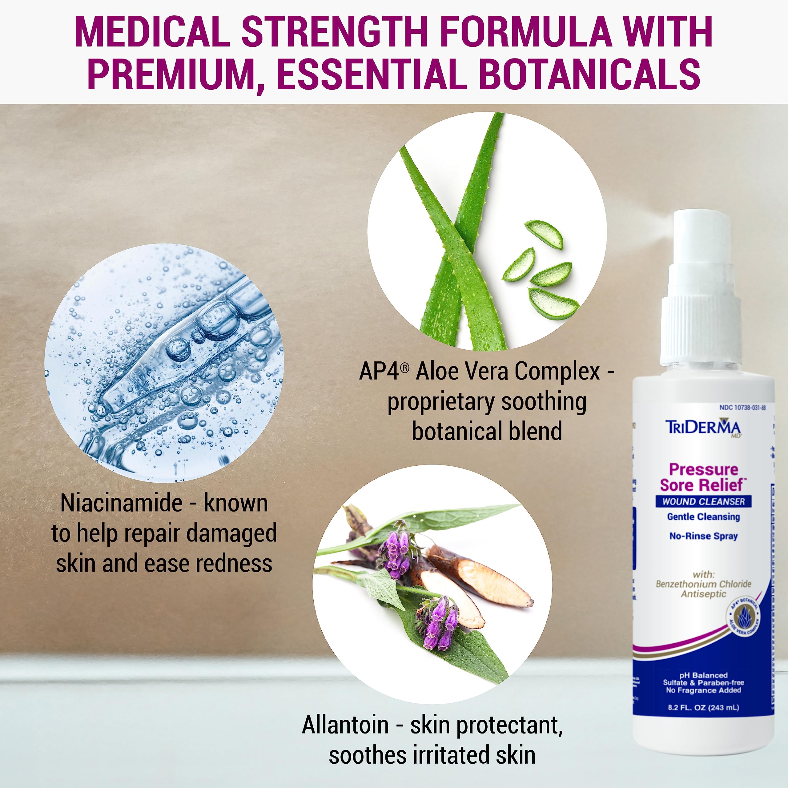 TriDerma Pressure Sore Relief Wound Cleanser, Gentle Cleansing for Bed Sores, Ulcers, Pressure Sores, Wounds and Hard-to-Heal Sk
