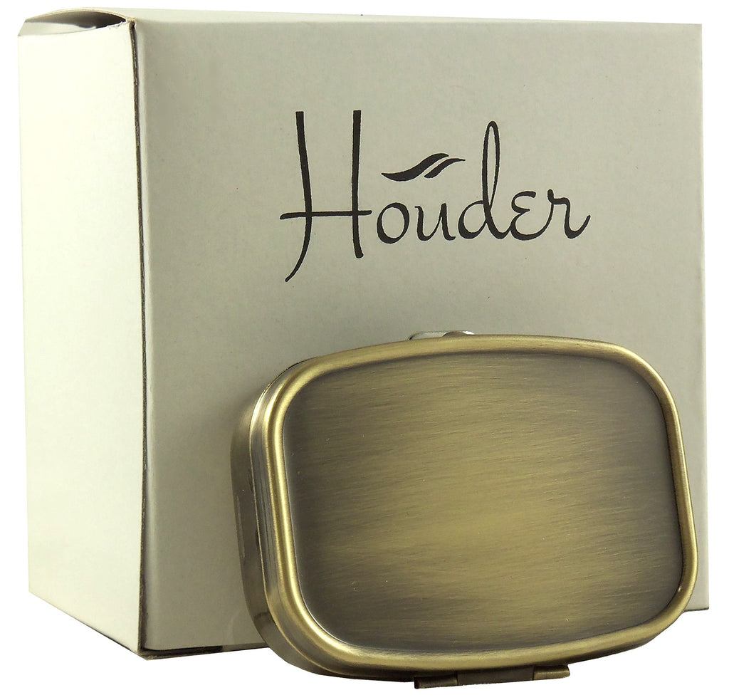 Classy Brass Pill Box - Decorative Pill Case with Gift Box - Carry Your Meds in Style (Rectangular)