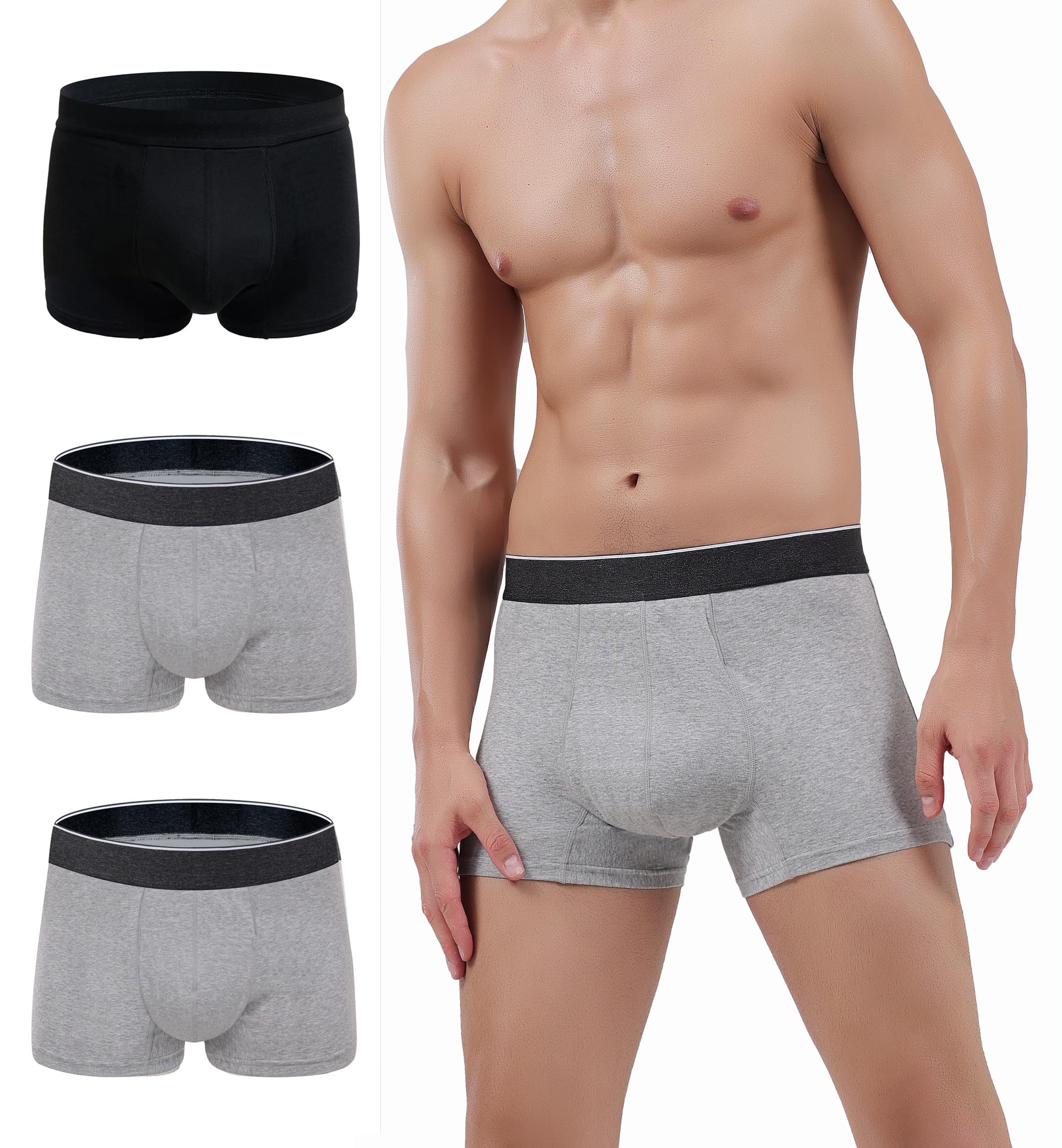 AIRCUTE Men Urinary Incontinence Underwear Washable Absorbency Soft Bladder Leak Proof Boxer Briefs 60 ML 3 Pack (Small,Black-Gr