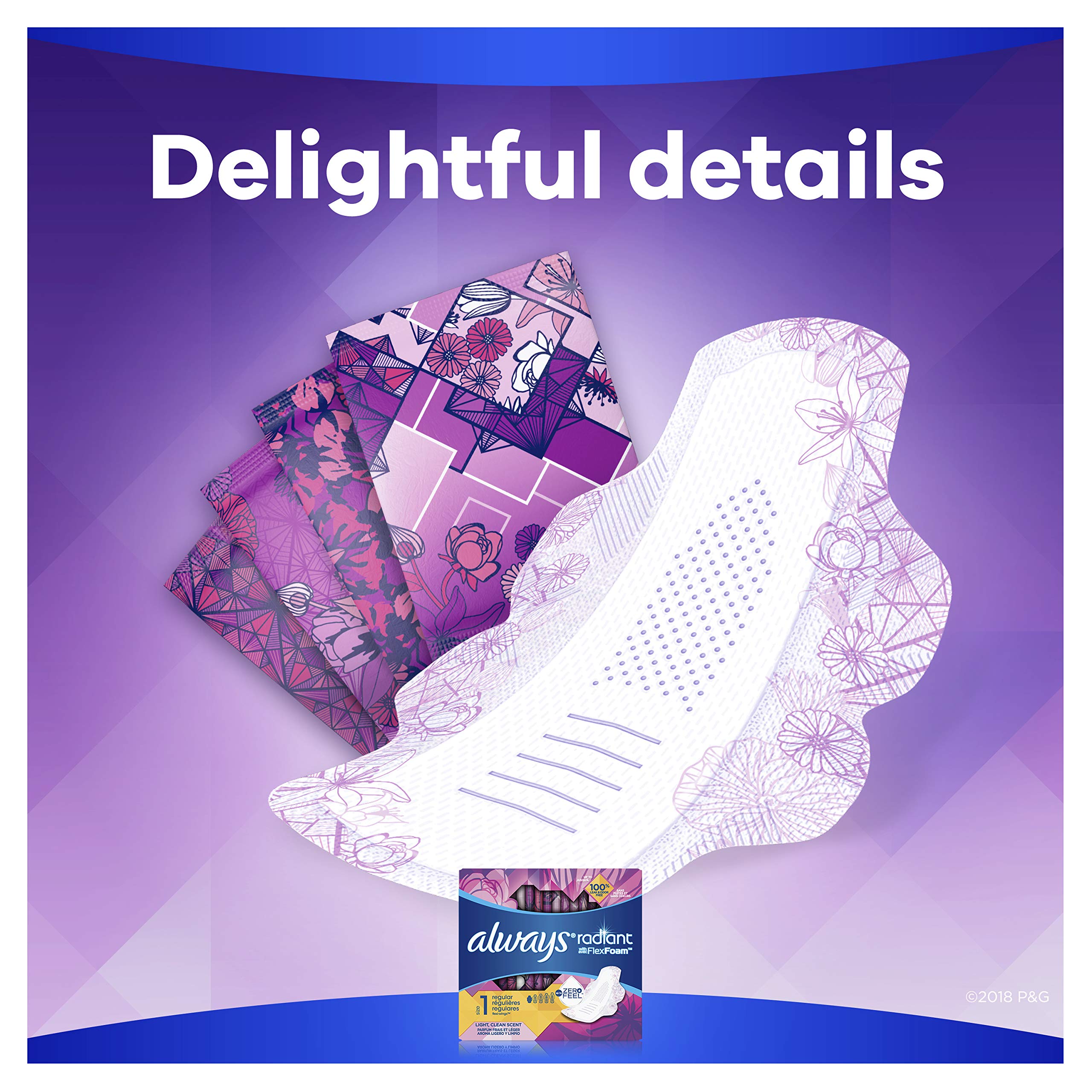 Always Radiant Pads With Wings Regular Absorbency Scented,15 ct