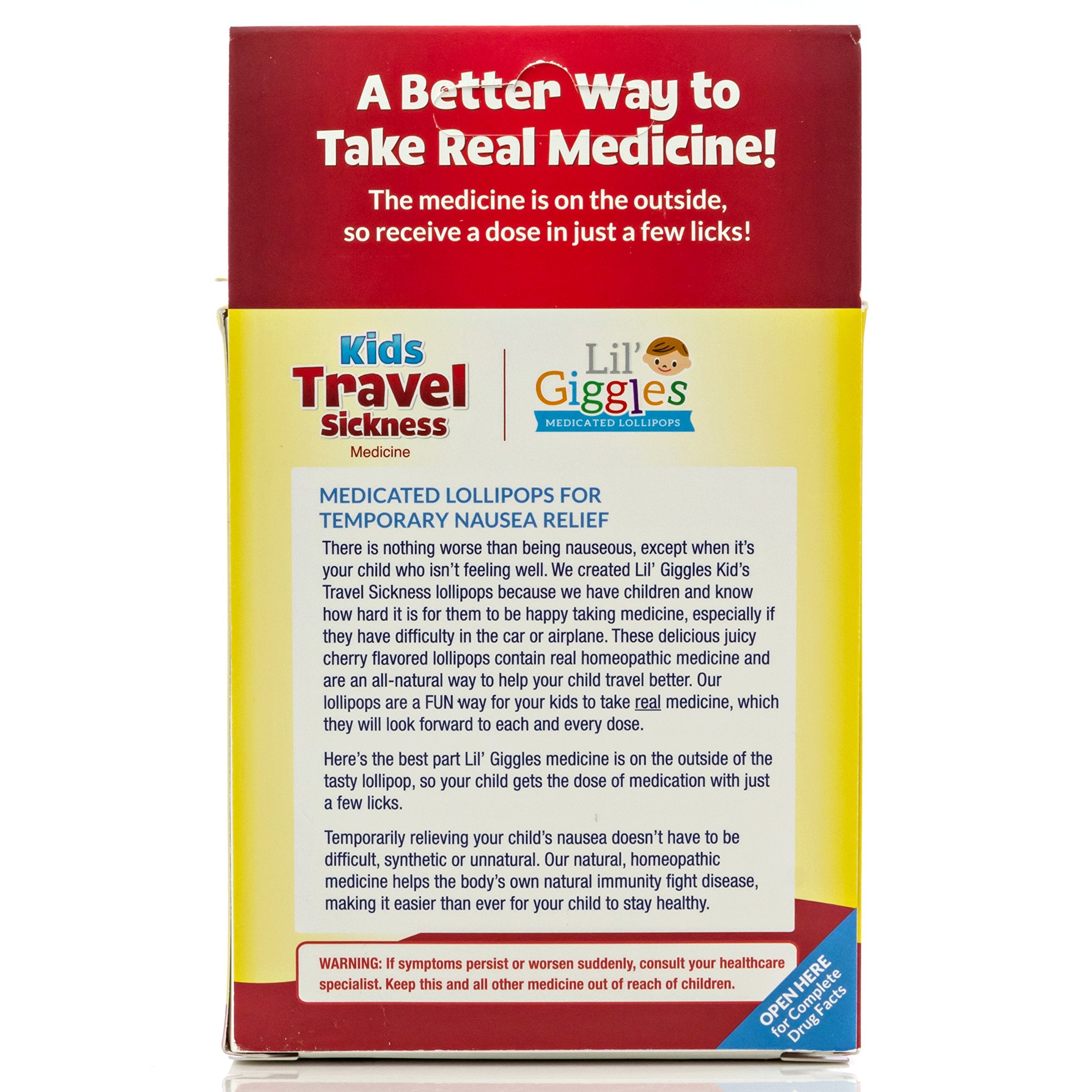 Lil Giggles Kids Medicated Lollipops - Sweet Gentle Relief for Kids & Non-drowsy - for Car Sickness, Travel Nausea & Motion Sic
