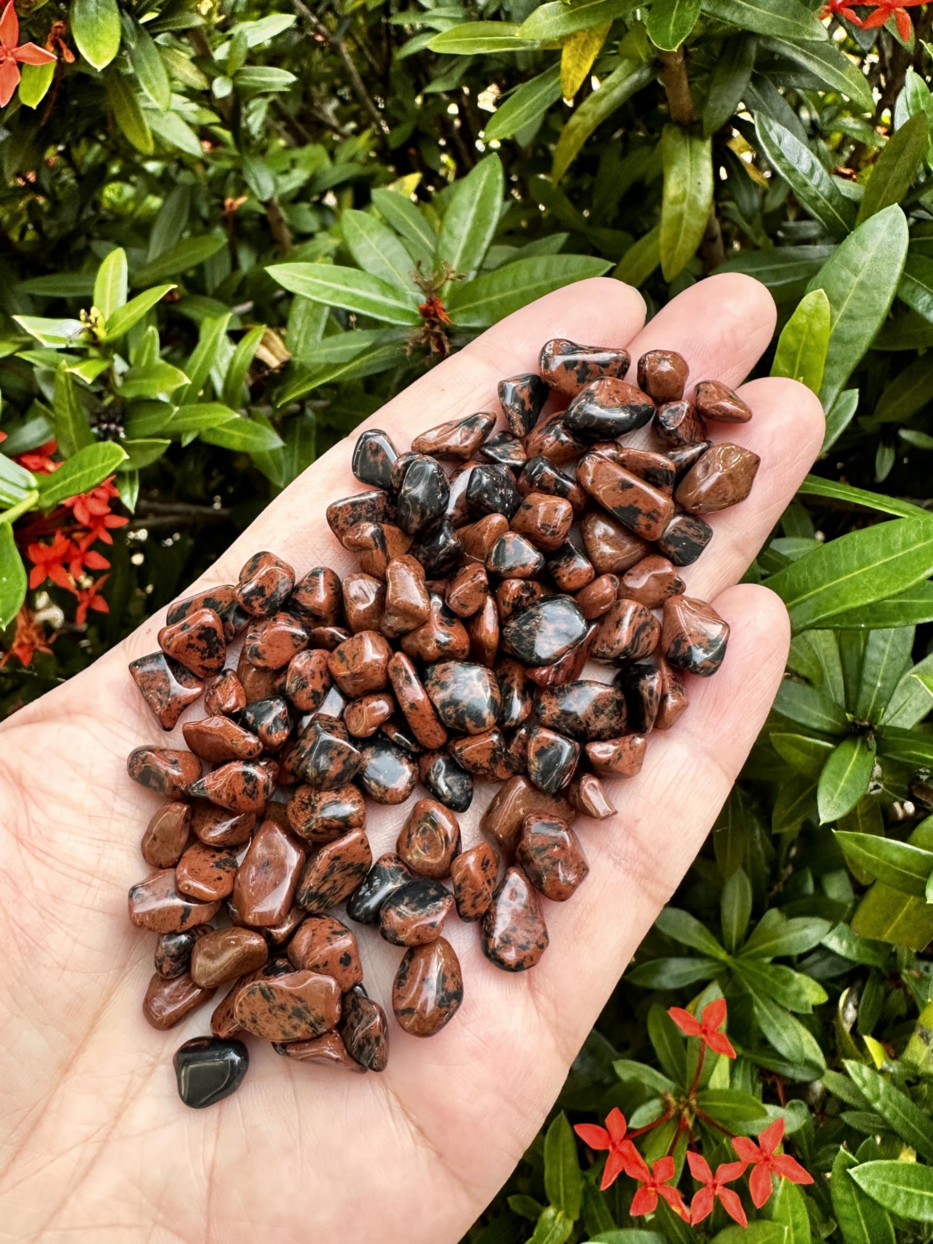 GAF TREASURES 2 oz Lot Natural Semi Tumbled Gemstone Chips, Crushed Mini Crystals, Undrilled Crystal Chips (Mahogany Obsidian)