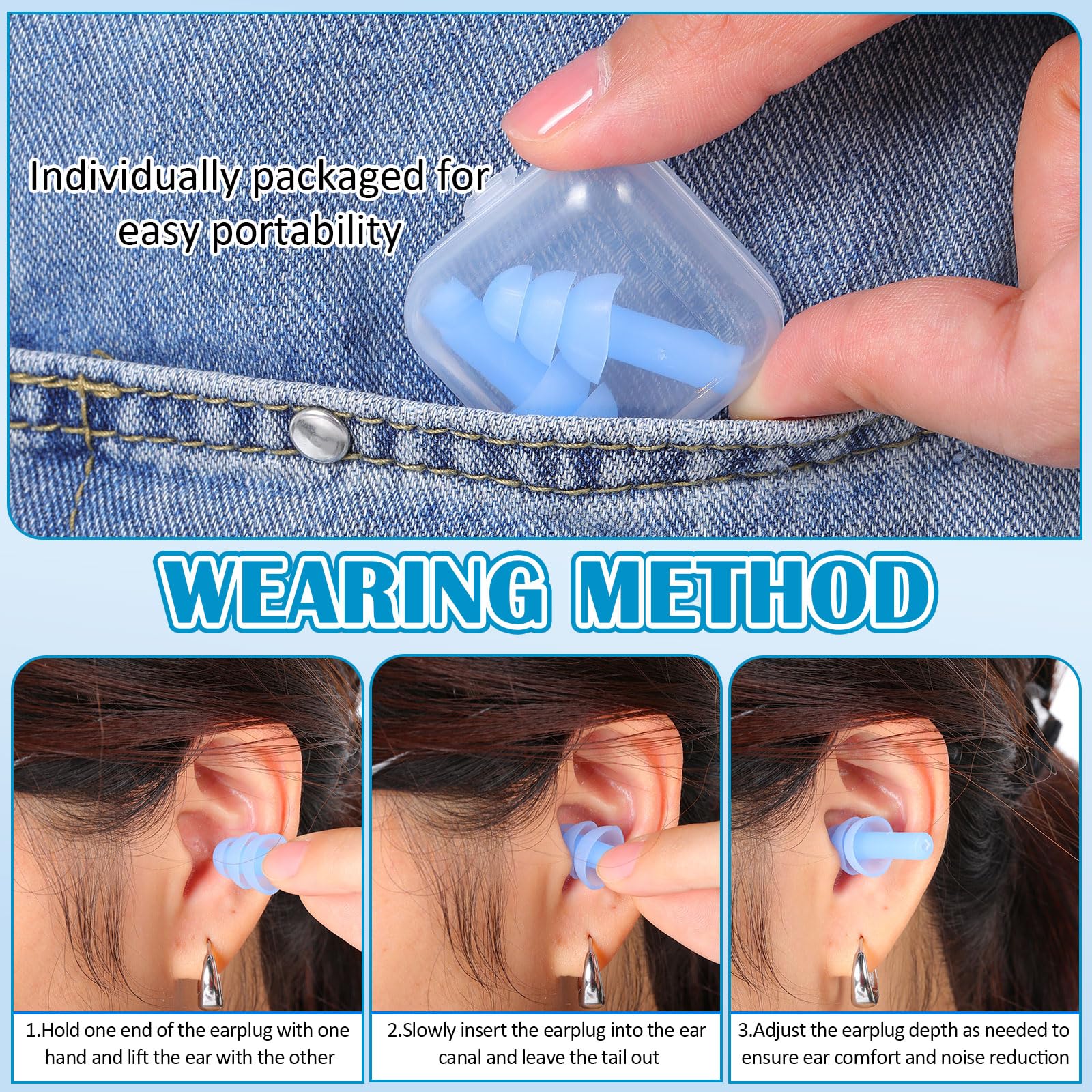 TrelaCo 100 Pairs Ear Plugs Bulk, NRR 29dB Reusable Silicone Ear Plugs with Plastic Cases Soft Foam for Sleeping Noise Cancellin