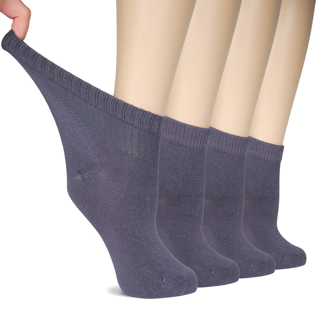 Hugh Ugoli Women Diabetic Ankle Socks, Super Soft & Thin Bamboo Socks, Wide & Loose, Non-Binding Top & Seamless Toe, 4 Pairs, gr
