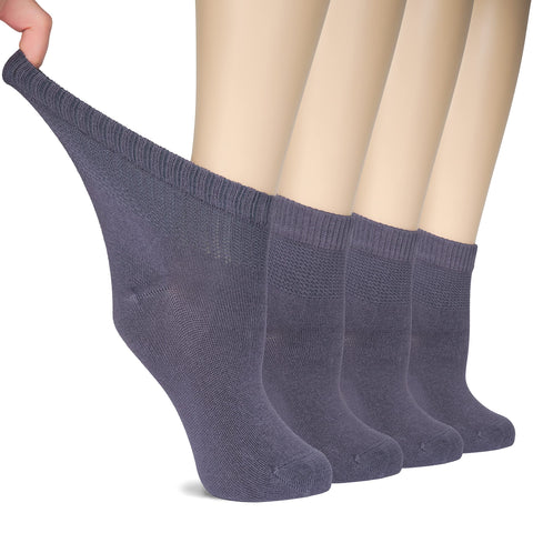 Hugh Ugoli Women Diabetic Ankle Socks, Super Soft & Thin Bamboo Socks, Wide & Loose, Non-Binding Top & Seamless Toe, 4 Pairs, gr