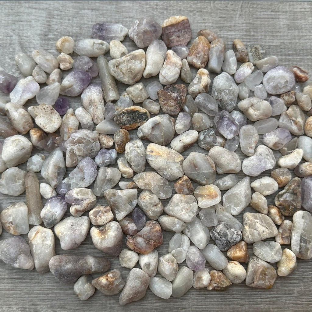 GAF TREASURES 2 oz Lot Natural Semi Tumbled Gemstone Chips, Crushed Mini Crystals, Undrilled Crystal Chips (Spirit Quartz)