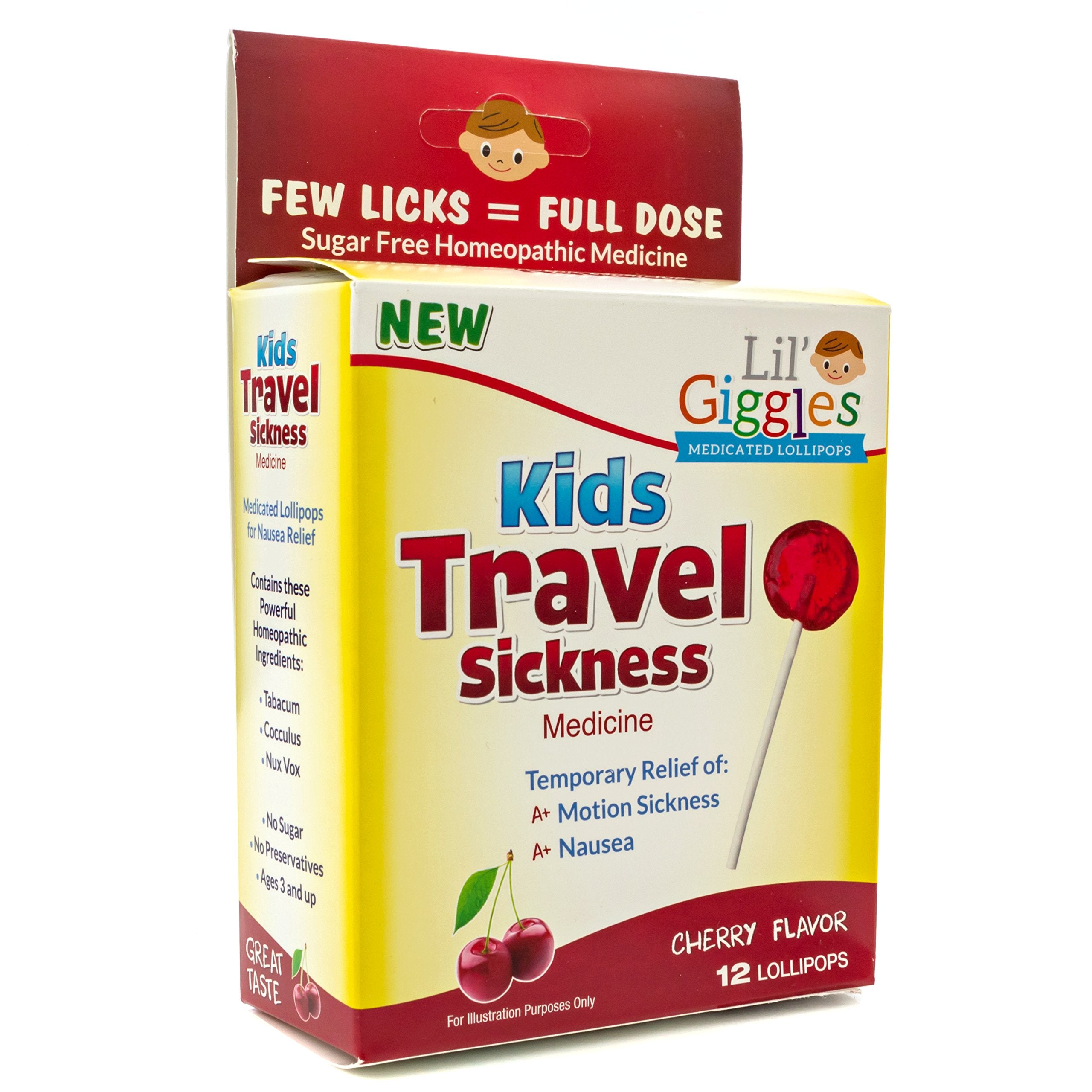 Lil Giggles Kids Medicated Lollipops - Sweet Gentle Relief for Kids & Non-drowsy - for Car Sickness, Travel Nausea & Motion Sic