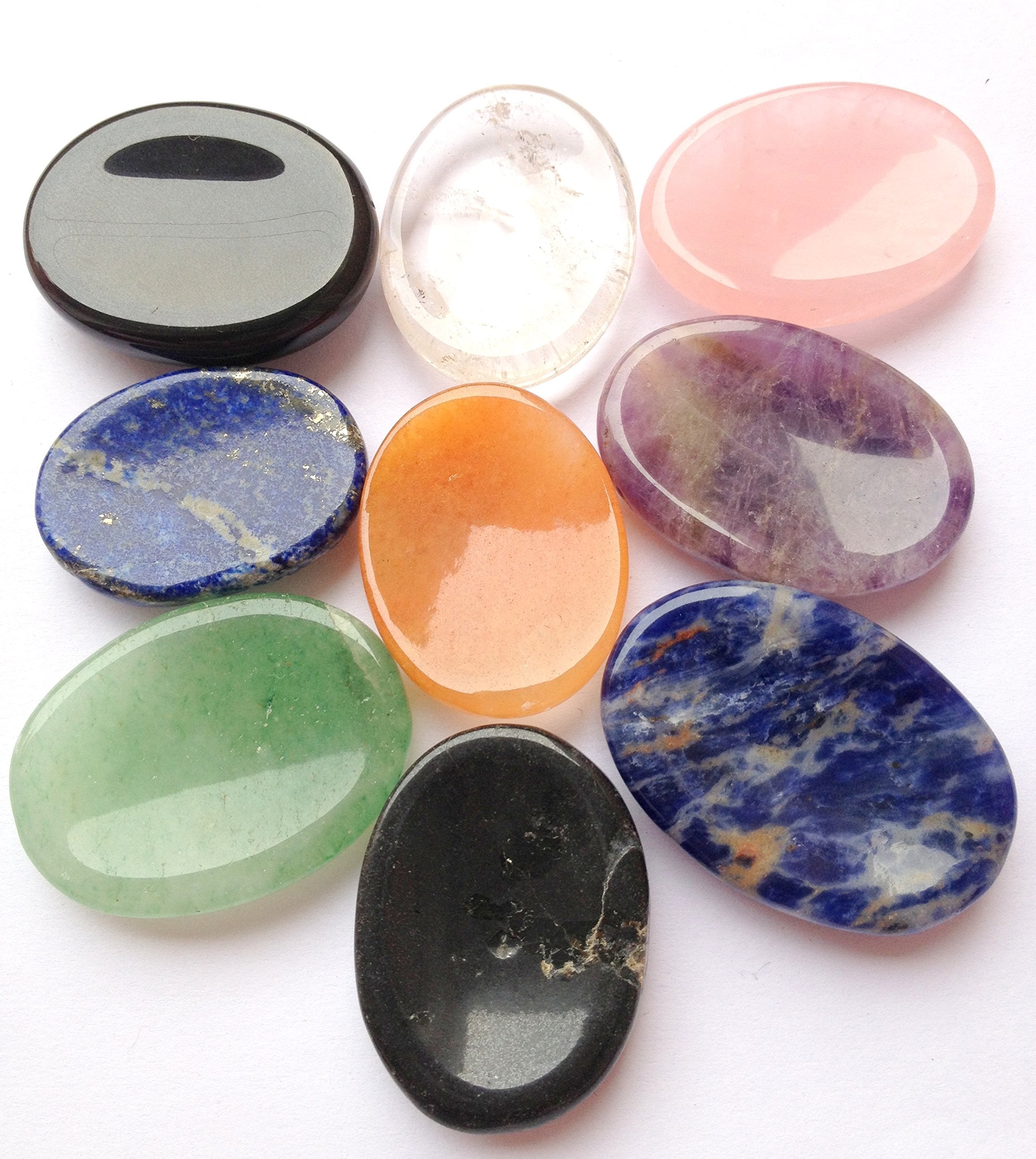 crystalmiracle Beautiful Lot of Nine Gemstone Worry Stones Positive Energy Crystal Healing Thumb Stone for Powerful Reiki Protec