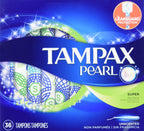 Tampax Pearl Plastic Super Absorbency, Unscented Tampons, 36 Count - Pack of 2 (72 Count Total)