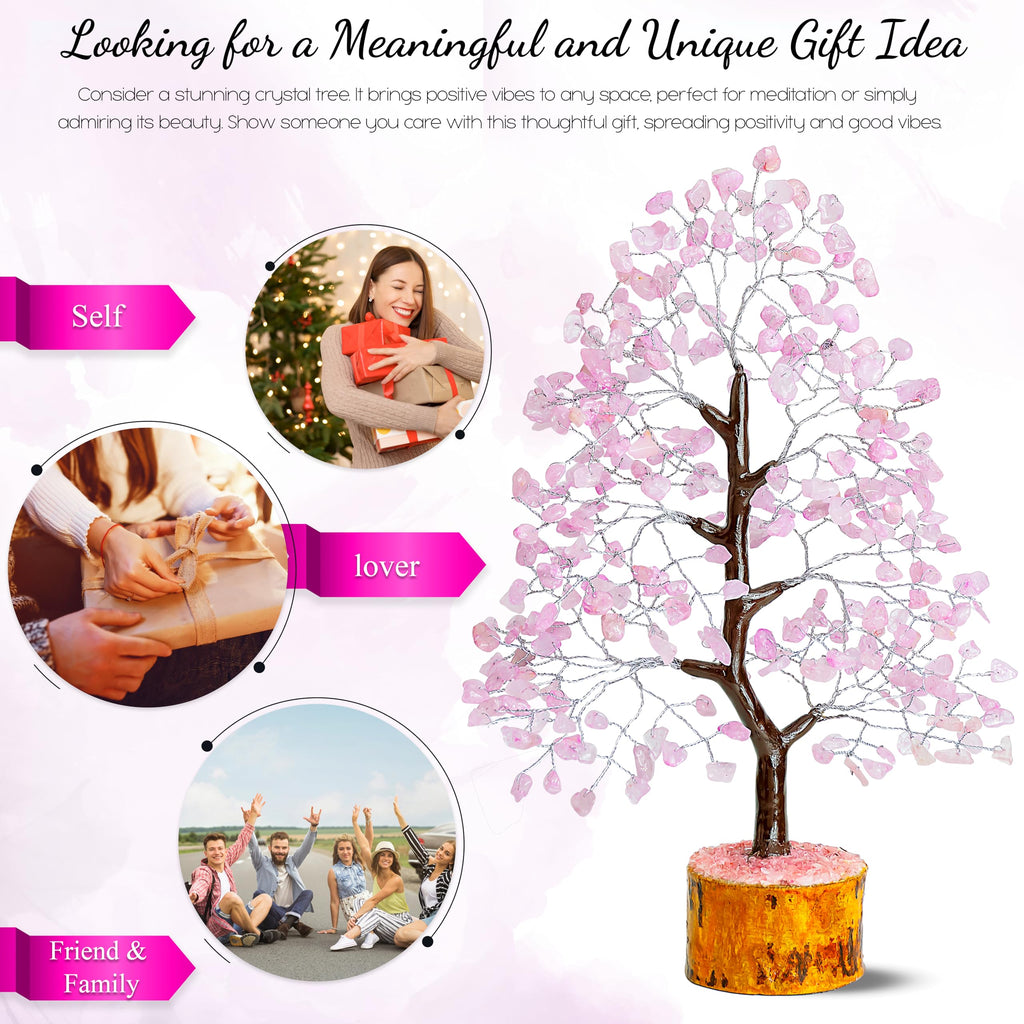 Crocon Rose Quartz Gemstone Feng Shui Money Tree | Feng Shui Bonsai | Mystical | Chakra Balancing | Reiki Crystal Healing | Orna