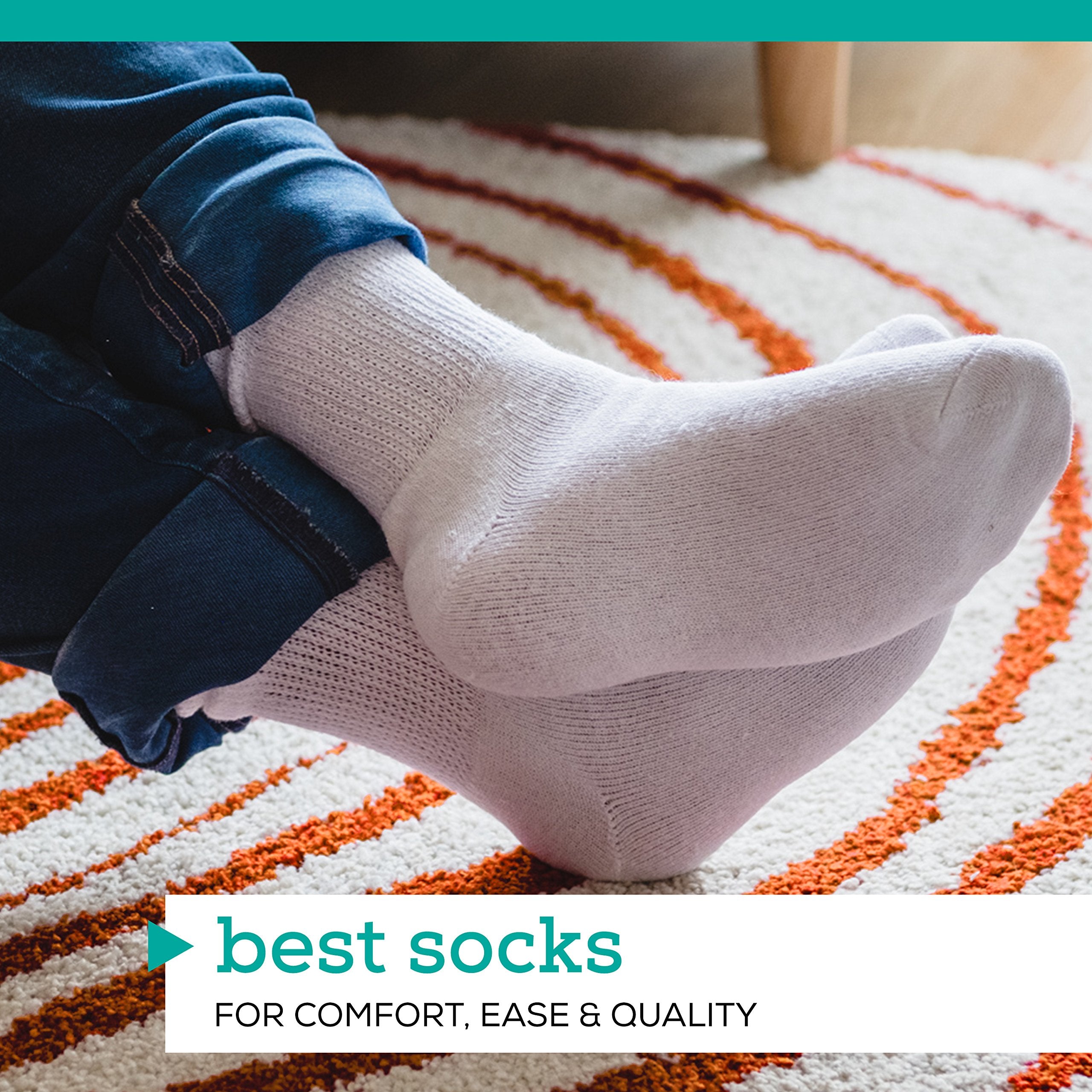 Men's Diabetic Socks -12 Pack - White - By Zeke Size: 10-13