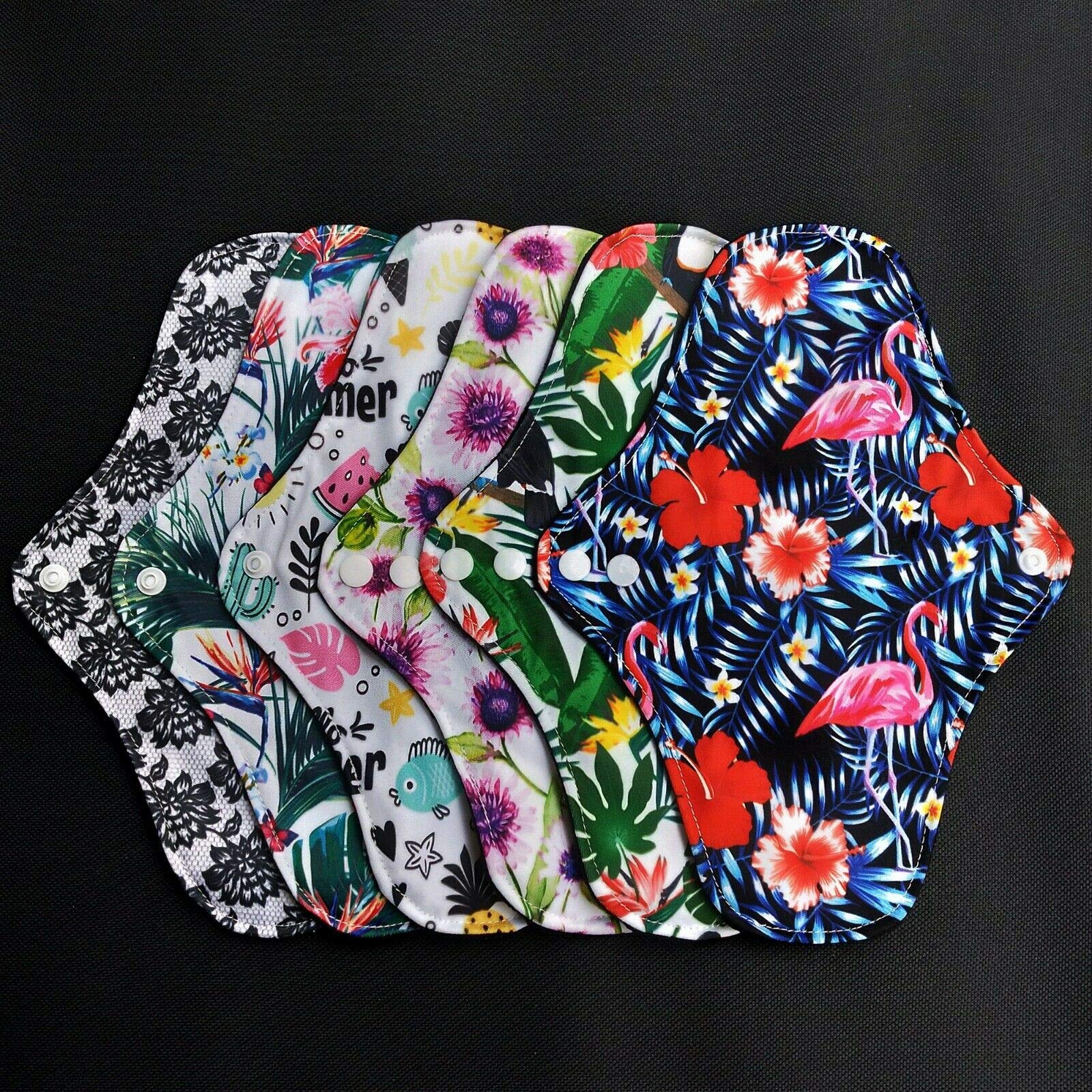 7pcs/Set Reusable Washable Cloth Pads Set, Including 6pcs Heavy Flow Feminine Hygiene Bamboo Charcoal Cloth Reusable Menstrual P