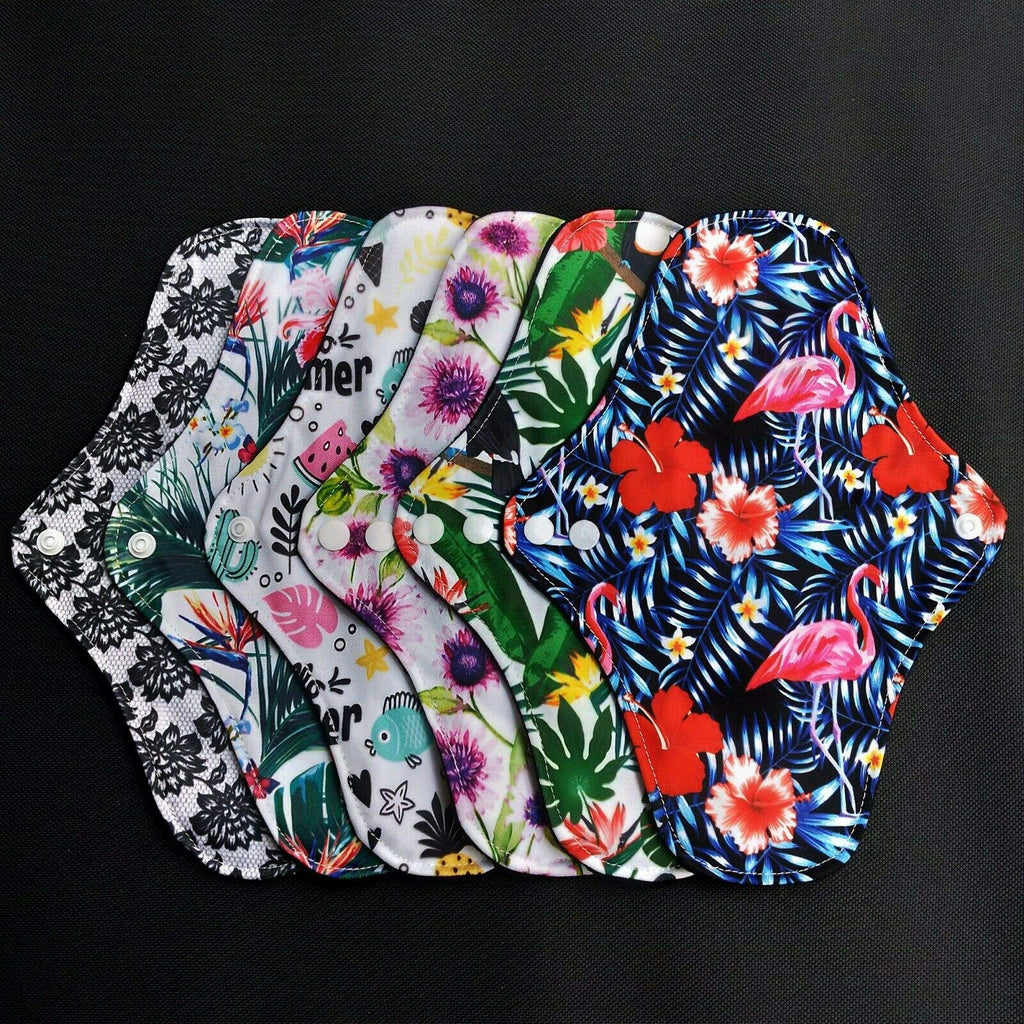 7pcs/Set Reusable Washable Cloth Pads Set, Including 6pcs Heavy Flow Feminine Hygiene Bamboo Charcoal Cloth Reusable Menstrual P