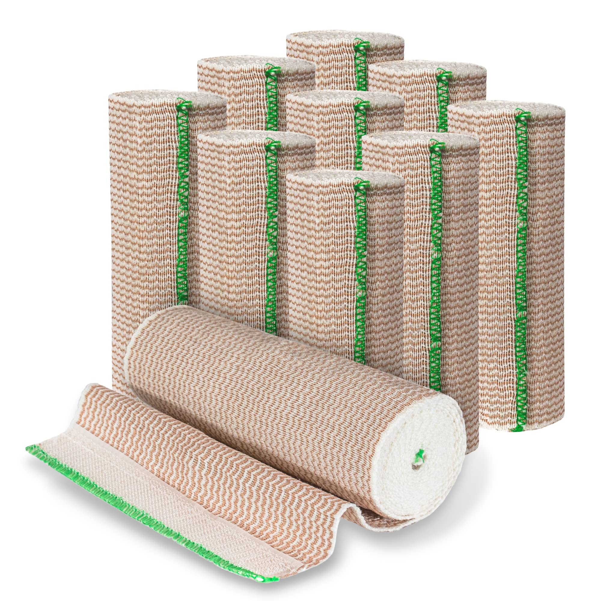 Vakly Elastic Bandage Wrap with Self-Closure [Pack of 10] 6 Inch Comfort Athletic Compression Roll, 5 Yards Stretched for Custom