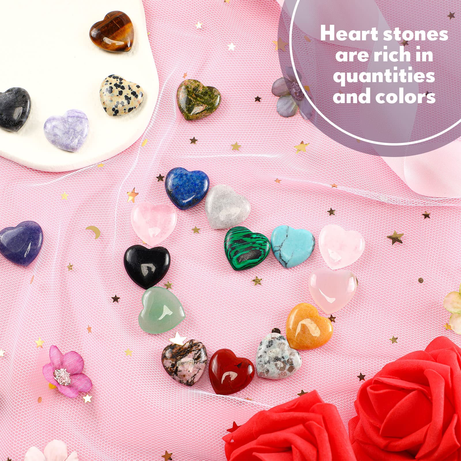 Nuenen 72 Pcs Natural Heart Shaped Crystal Stone 0.8'' Worry Stone Bulk Heart Palm Pocket Healing Carved Love Mini Gemstone Deco