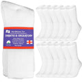 Special Essentials 12 Pairs Cotton Diabetic Crew Socks - Non-Binding Wide Top Comfort & Support for Men & Women White 13-15