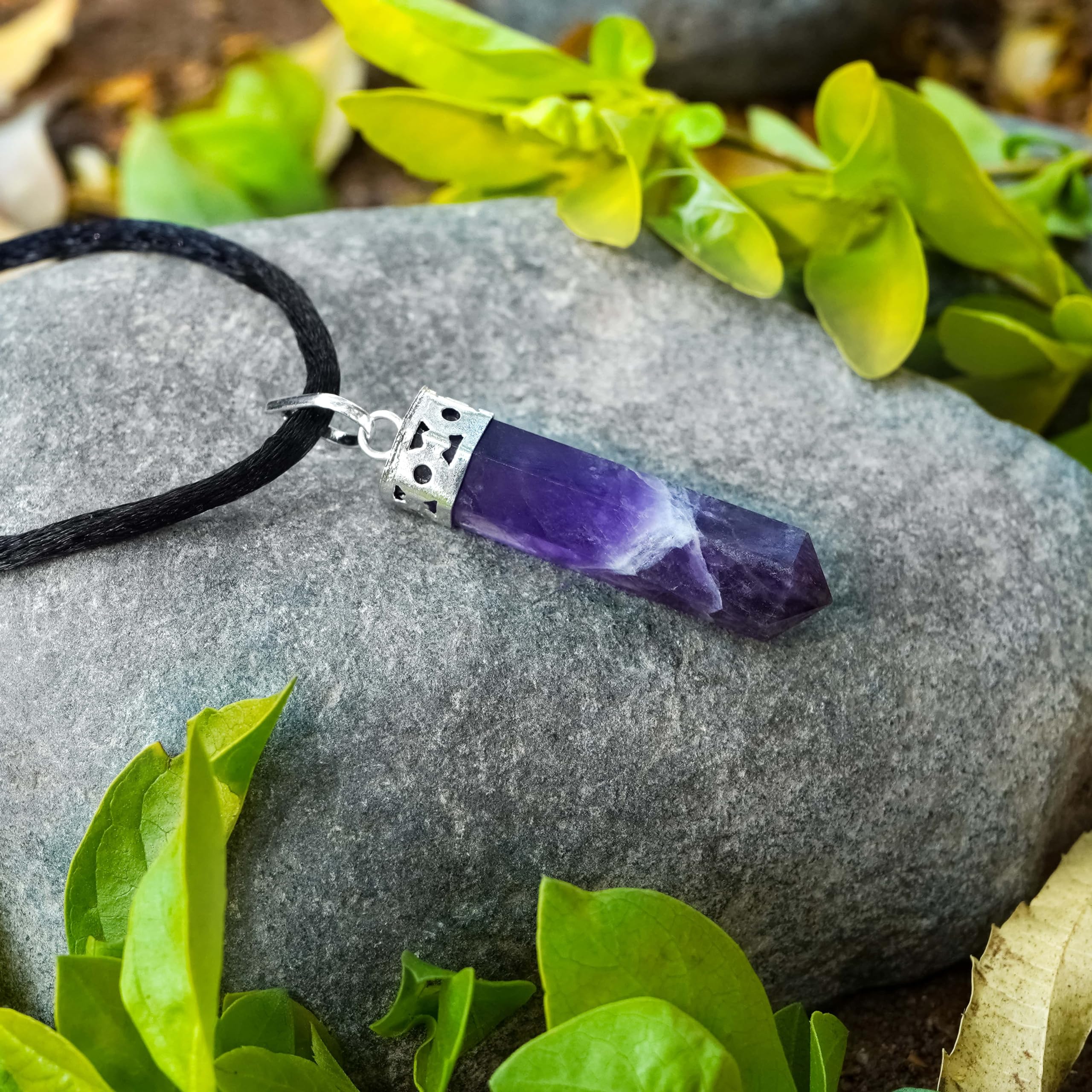 Sugandha Wellness Amethyst Healing Crystal Necklace - Protection, Stress Relief & Luck. Brings Clarity. Calms Mind. Jewelry Gift