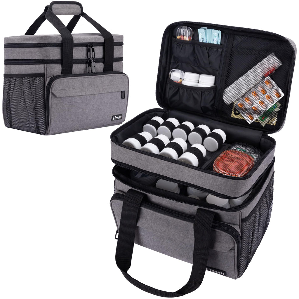 LIZSEN Large Medicine Storage Bag, Double Layer Pill Bottle Organizer Storage Bag with Lockable Zipper, Medication Travel Bag Ca