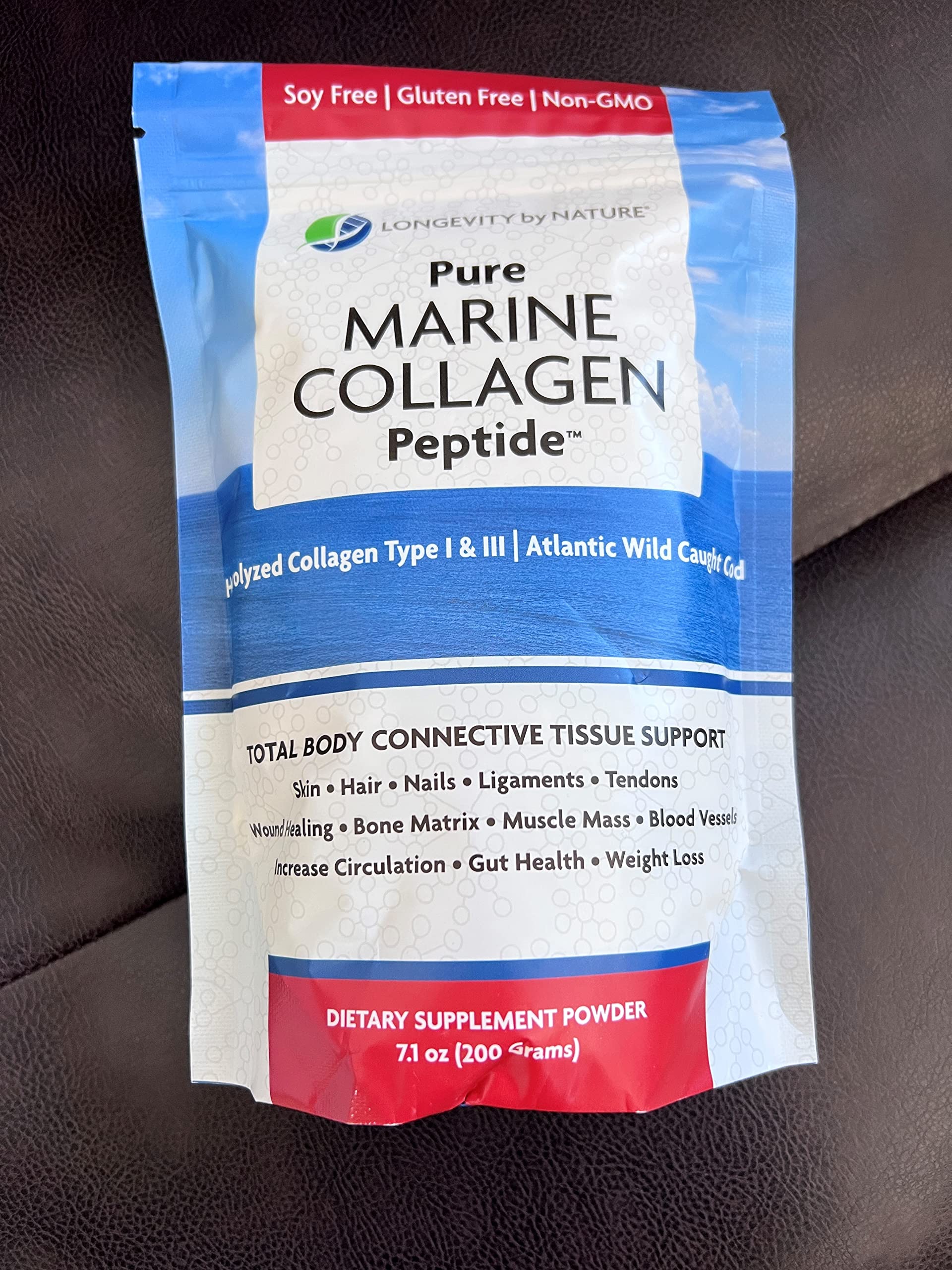 Longevity by Nature Pure Marine Collagen Peptide Powder 100% Wild-Caught Hydrolyzed - Soy and Gluten Free, Non-GMO, 7.1 Oz (200 
