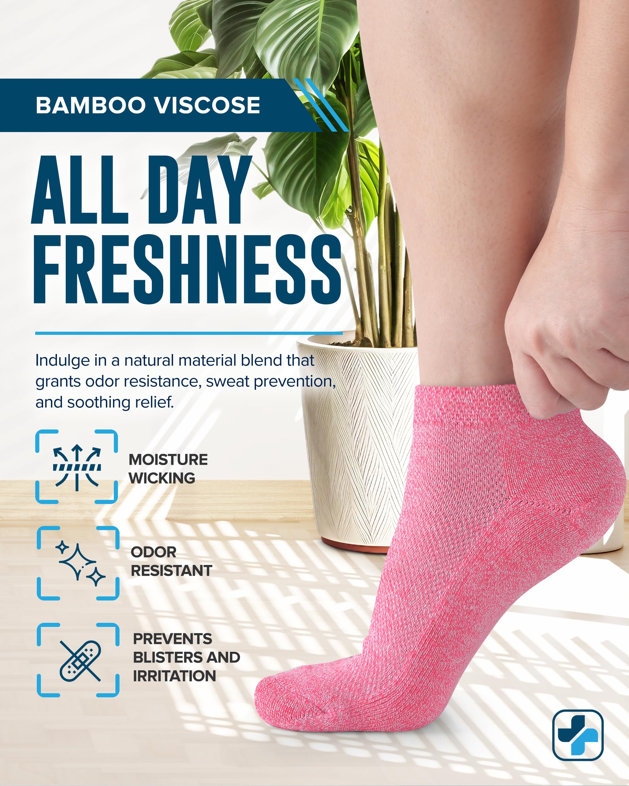 Doctor's Select Ankle Bamboo Viscose Diabetic Socks for Women & Men - 4 Pairs | Extra Wide Calf Womens Diabetic Socks 9-11 | Neu