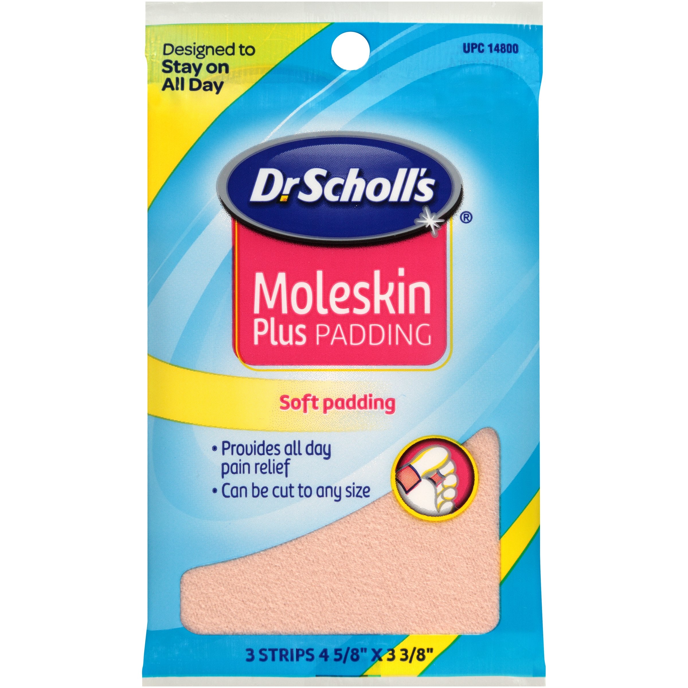 Dr. Scholls Moleskin Plus 4 5/8-Inch X 3 3/8 Inch Padding, 3 Count Package