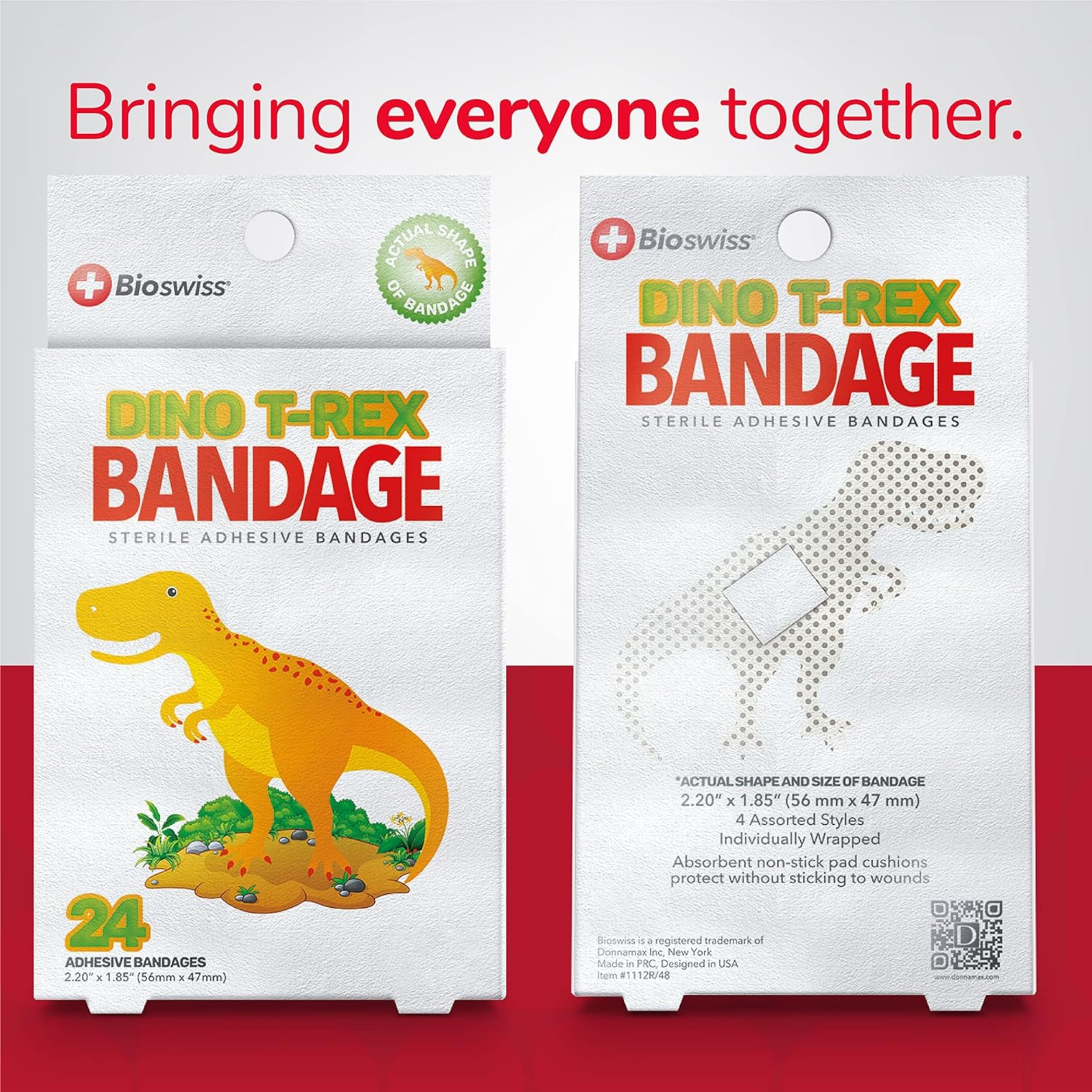 BioSwiss Bandages, Dinosaur Shaped Self Adhesive Bandage, Latex Free Sterile Wound Care, 24 Count