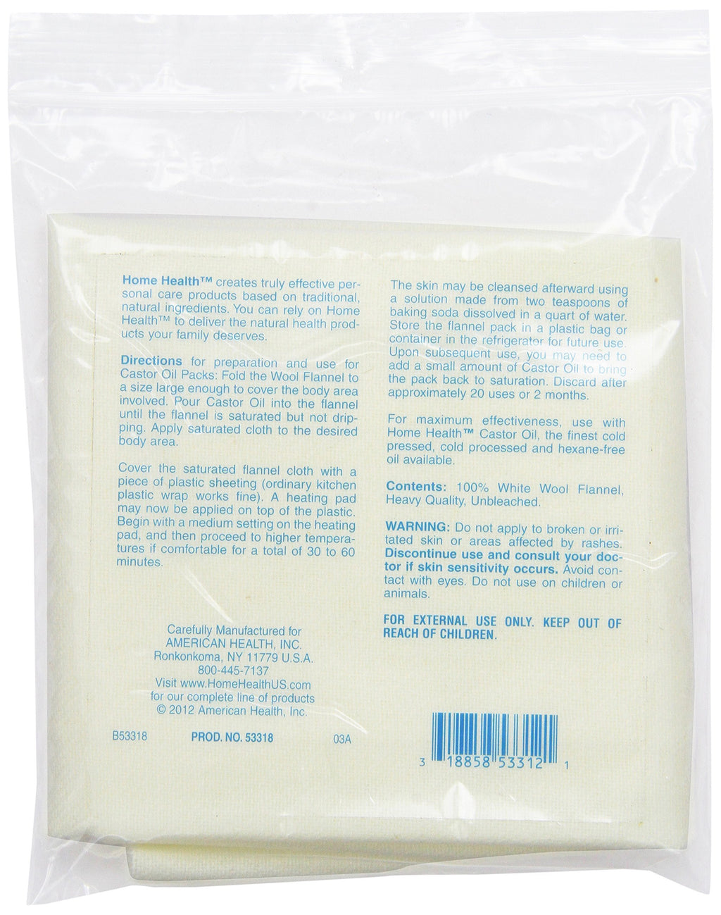 Home Health Wool Flannel - Large Size, 18 x 24 - 100% White Wool, Extra Thick Weave, Unbleached, No Synthetics, For Castor Oil P
