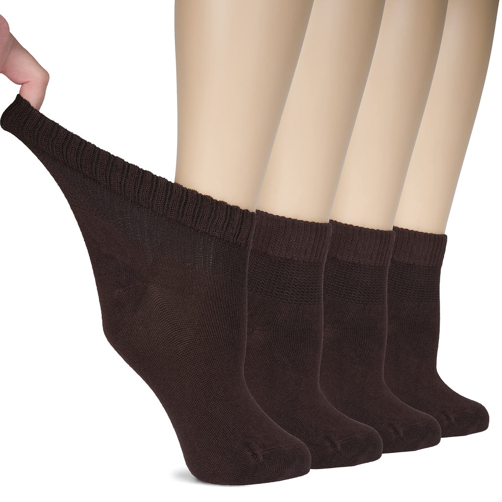 Hugh Ugoli Women Diabetic Ankle Socks, Super Soft & Thin Bamboo Socks, Wide & Loose, Non-Binding Top & Seamless Toe, 4 Pairs, Da