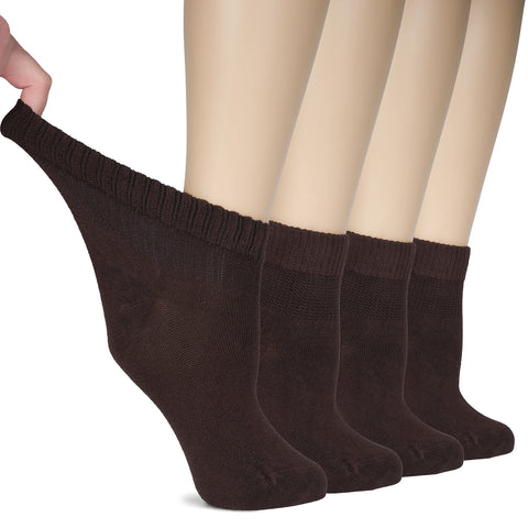 Hugh Ugoli Women Diabetic Ankle Socks, Super Soft & Thin Bamboo Socks, Wide & Loose, Non-Binding Top & Seamless Toe, 4 Pairs, Da